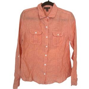 Saks Fifth Avenue 100% Linen Coral Pink Button Up Shirt Women’s Medium
